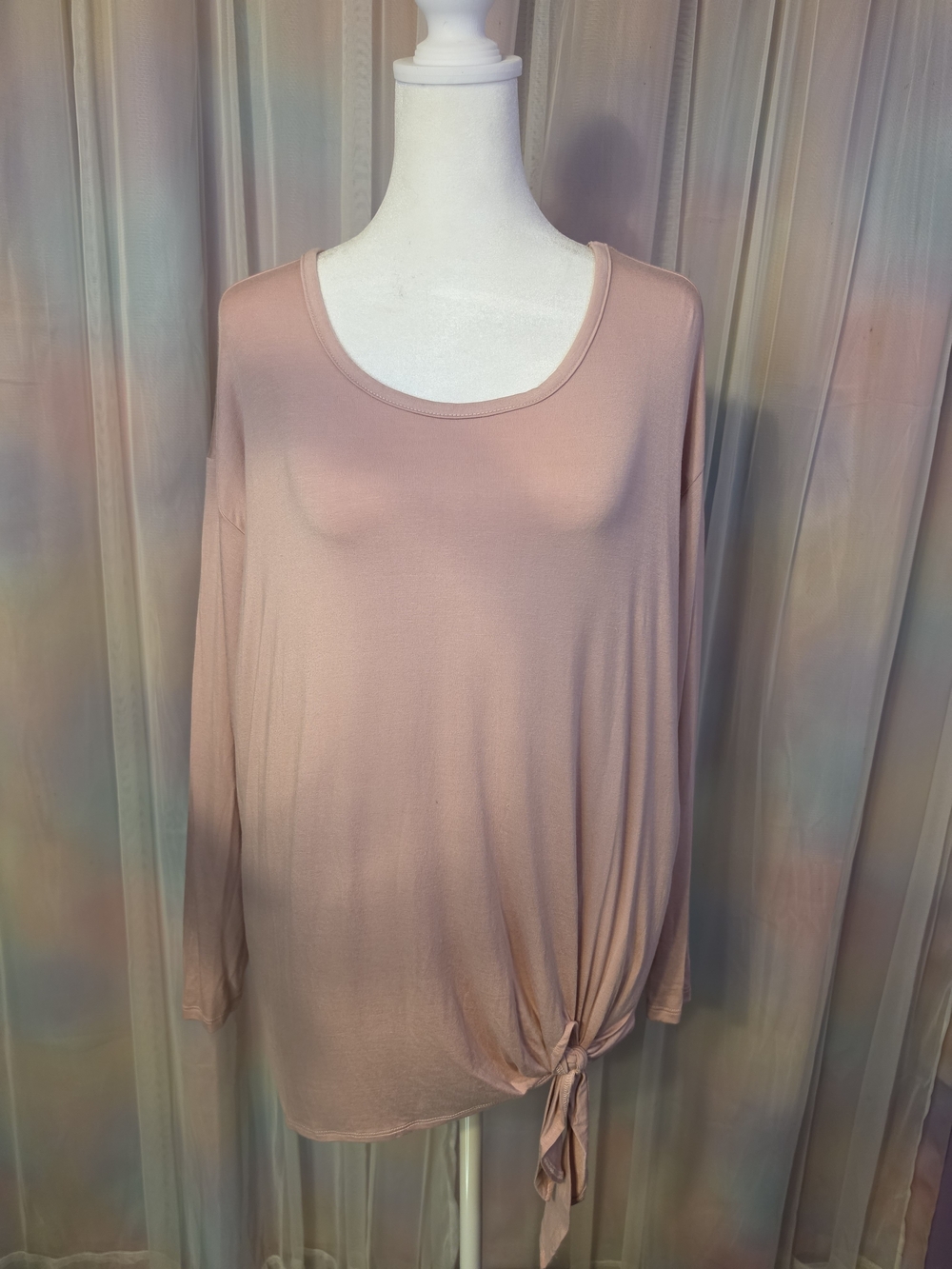 Torrid Super Soft KnitDusty Rose Scoop Neck Long Sleeve Tie-Hem Tunic Size Large